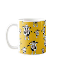 Cows and bulls pattern on yellow background. mugs