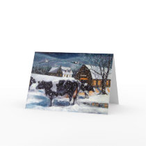 COWS: CHRISTMAS: SNOW: ART: HOLSTEIN CARD