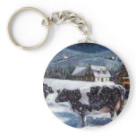 COWS: CHRISTMAS: SNOW: ART: HOLTEIN KEYCHAIN