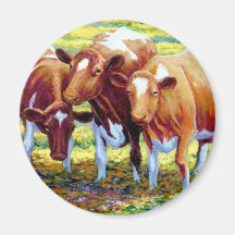 Cows Dairy Cow in Pasture Field Painting Picture Fridge Magnet