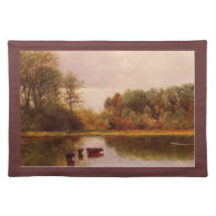 Cows In A Watering Landscape Albert Bierstadt Place Mat