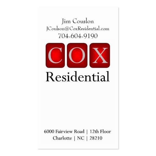 Cox Residential Business Card Templates (back side)