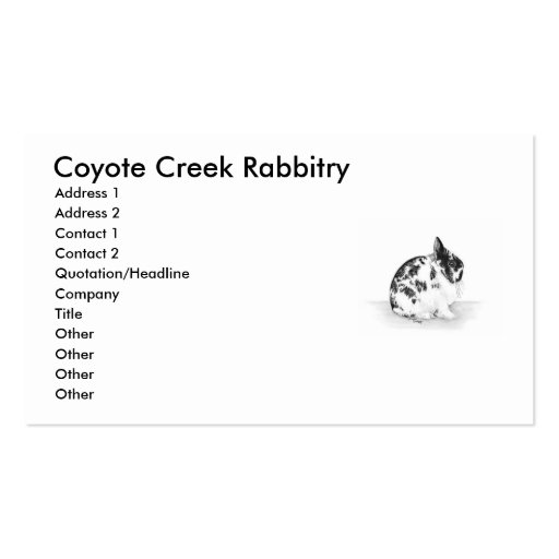 Coyote Creek Rabbitry Business Card (front side)
