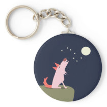 Coyote Howling at the Moon Keychain