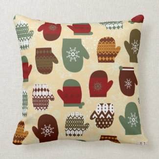 Cozy Christmas Holiday Winter Mittens Throw Pillow