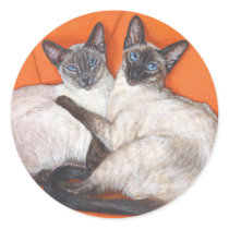 Cozy Couple Siamese Cat Round Stickers