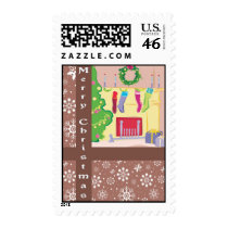 Cozy Fireplace Snowflakes postage