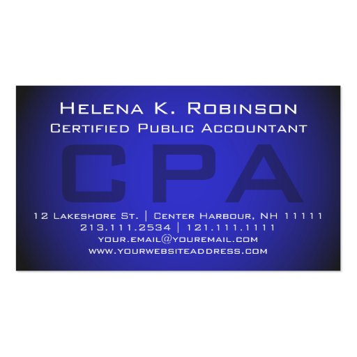 CPA Certified Public Accountant Striking Blue Business Card (front side)