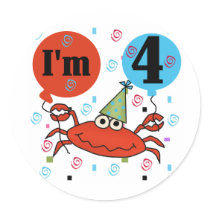 Crab 4th Birthday Tshirts and Gifts Round Sticker