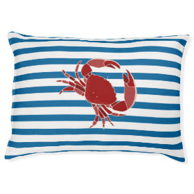 Crab Blue and White Horizontal Stripe Dog Bed Large Dog Bed