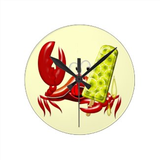 Crab Cartoon with Lemon Ice Lolly Wall Clock