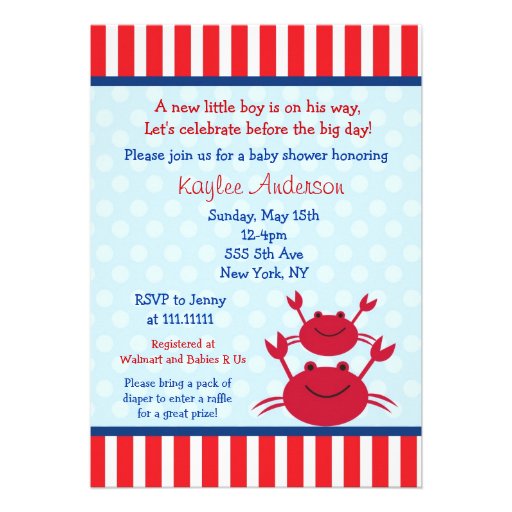 Crab Nautical Baby Shower Invitations