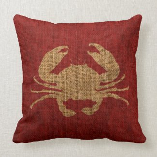 Crab Rustic Red Throw Pillow