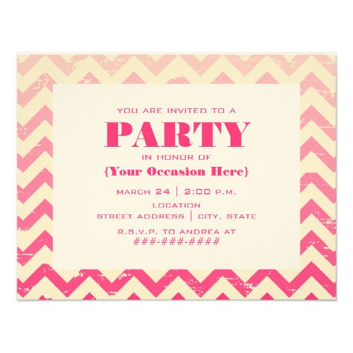 Cracked Pink Ombre Zigzag Party Invitation