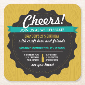 Craft Beer Birthday Coaster Invite Square Paper Coaster