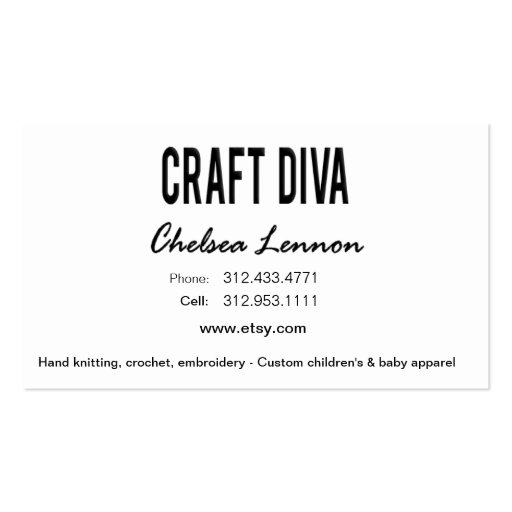 Craft Diva Artist Handicrafts Knitting Quilting Business Card Template (back side)