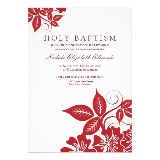 Cranberry Floral Holy Baptism Invitation