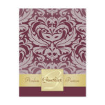 Cranberry Half Damask Gold Save The Date Postcard