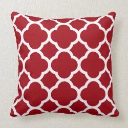 Cranberry Red and White Quatrefoil Pattern Throw Pillows