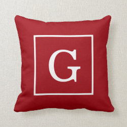 Cranberry Red White Framed Initial Monogram Throw Pillows