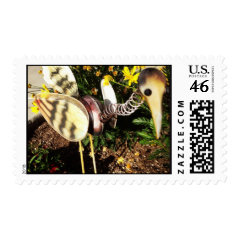 Crane Bird Garden Ornament Folk Art Postage Stamp