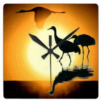 Crane Birds & Sun Wall Clock wall clocks