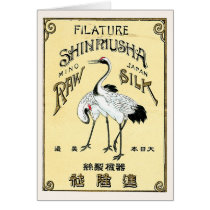 Crane Birds Vintage Japanese Silk Label Greeting Cards