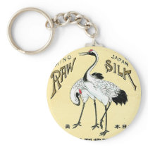 Crane Birds Vintage Japanese Silk Label Key Chains