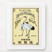 Crane Birds Vintage Japanese Silk Label Mouse Pads