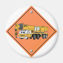 Crane Cartoon Construction Sign Fridge Magnet