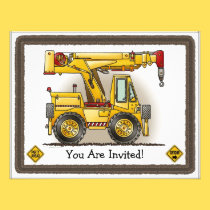 Crane Truck Kids Party Invitation invitations
