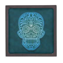Cráneo azul decorativo del azúcar caja de recuerdo de calidad