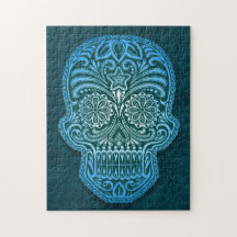 Cráneo azul decorativo del azúcar rompecabezas
