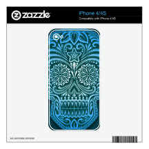 Cráneo azul decorativo del azúcar skins para iPhone 4