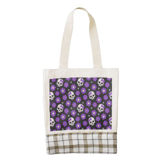 Cráneos y flores violetas bolsa tote zazzle HEART