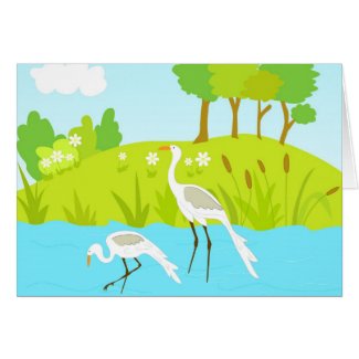 Cranes in pond card