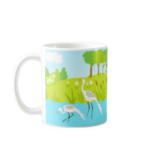 Cranes in pond mugs