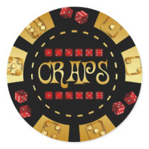 CRAPS GAMING CHIP ROUND STICKERS