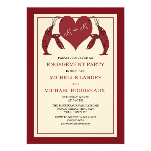 Crawfish Lobsters with Heart Engagement Party Announcement (front side)
