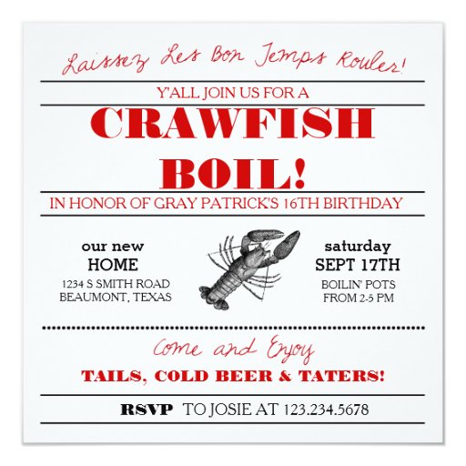 Crawfish or Low Country Boil Invitation 5.25" Square Invitation Card