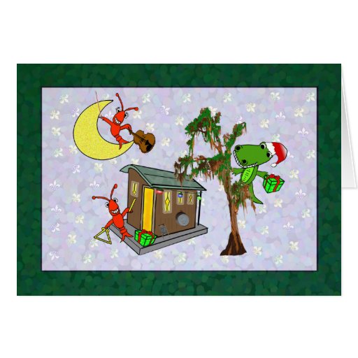 crawfish santa alligator cajun bayou christmas greeting lobster christmas cards