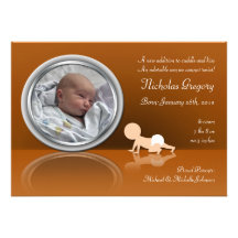Crawling Baby Reflection Birth Announcements