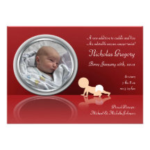 Crawling Baby Reflection Birth Announcements