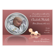 Crawling Baby Reflection Birth Announcements