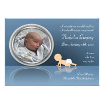 Crawling Baby Reflection Birth Announcements