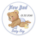 Crawling Teddy - New Dad of Boy - Customize Round Sticker
