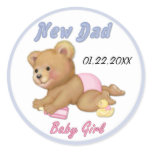Crawling Teddy - New Dad of Girl - Customize Round Sticker