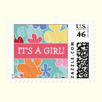 Crayon Sketch Baby Announcement Stamp (pink) stamps