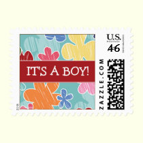 Crayon Sketch Baby Announcement Stamp (red) stamps