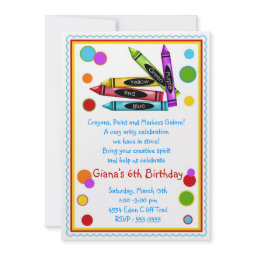 Crayons Art Paint Craft Birthday Party Invitations invitation